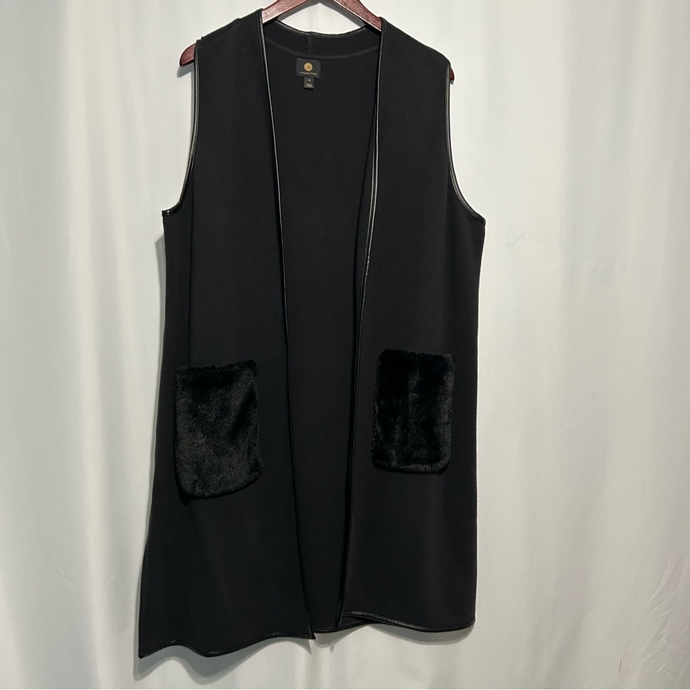 JM Collection Women's Faux Fur Pocket Vest Black Sz 1x